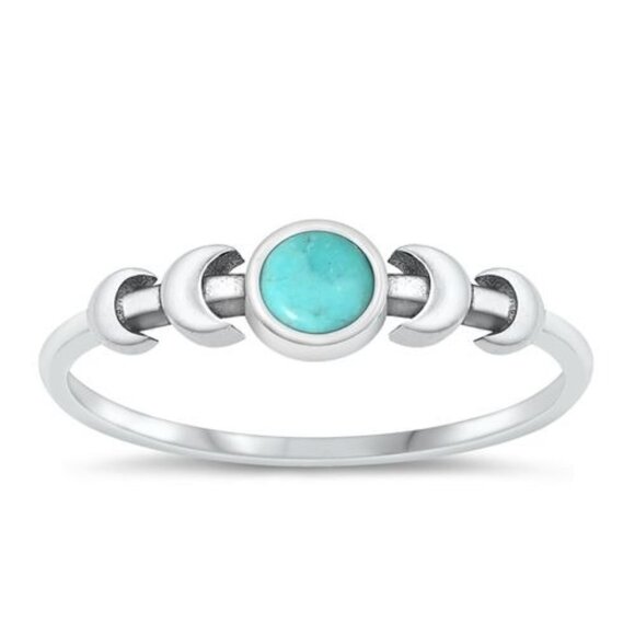Sterling Silver 925 Dainty Minimalist Crescent Moon Turquoise Band Ring Sz 4.75 - Picture 1 of 16